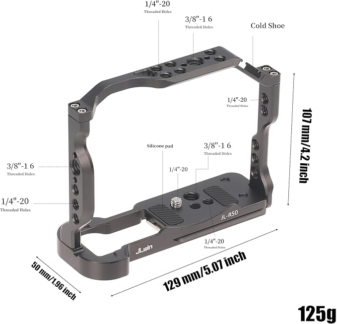 Hersmay R50 Cage with Top Handle,Aluminium Alloy Camera Cage for Canon EOS R50 Mirrorless Cameras, Vlogging Video Shooting Filmmaking Rig Stabilizer with 1/4" Mounting and 3/8" Arri Locating Hole