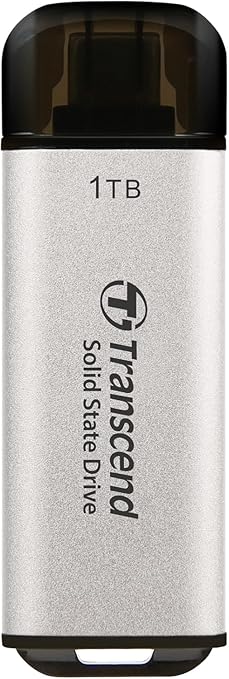 Transcend 1TB External SSD, USB 3.2 Gen2, Up to 1,050MB/s, Portable SSD with Type C, for Steam Deck, ROG Ally, MSI Claw, Windows & Mac, iPhone, iPad, Android, PS5, Xbox, Smart TV, Silver