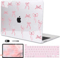for MacBook Pro 13 Inch Case 2022 M2 2020 2021 A2338 M1 A2251 A2289 with Touch Bar & Touch ID, Pattern Plastic Hard Case Keyboard Cover Screen Protector Webcam Cover Brush, Pink Bowknot