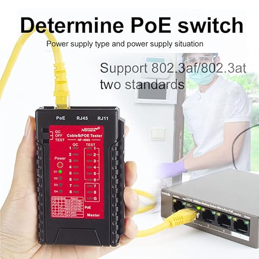 NOYAFA Network Cable Tester for RJ45 RJ11 RJ12 /Cat5 Cat5e Cat6 Cat6a Cat7, Universal Cable Tester, Continuity Test, Phone Line Cat3, Ethernet Tester, LAN Cable Test Tool (Red)