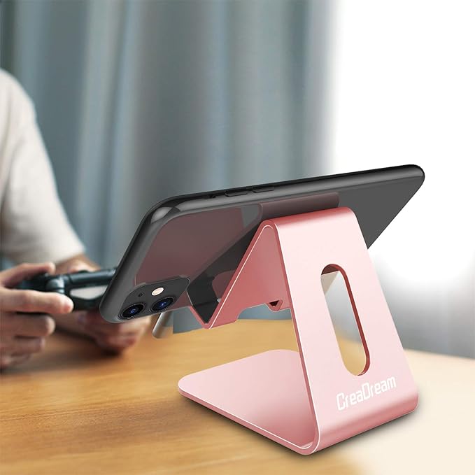 CreaDream Cell Phone Stand, Cradle, Holder, Aluminum Desktop Stand Compatible with Switch, All Smart Phone, iPhone 15 14 13 12 Pro Max Plus Mini Xr X Se 8 SE -Rose Gold