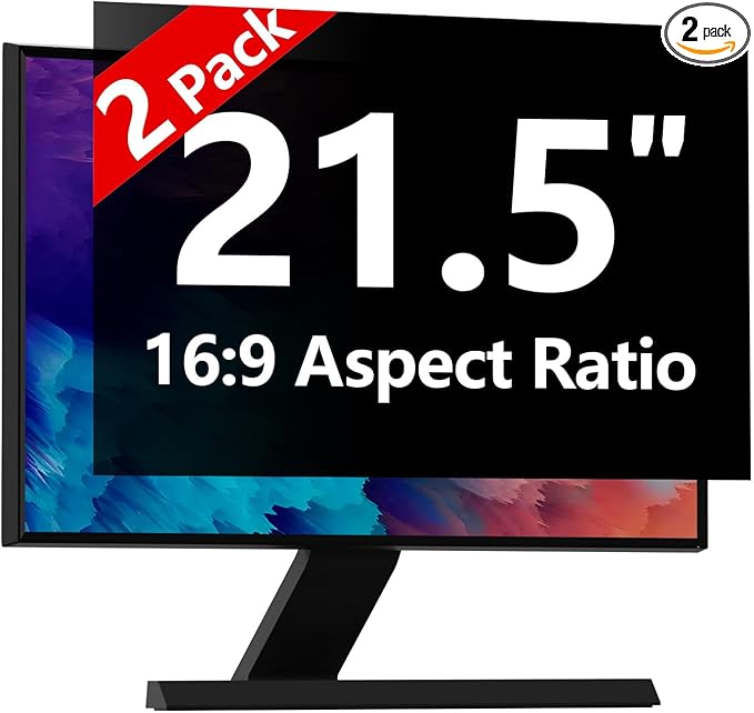 【2-Pack】 21.5 Inch Computer Privacy Screen for 16:9 Monitors with Anti-Spy Anti-Glare Filter, Blue Light Blocking & Eye Protection, Removable Anti-Scratch HD Clarity Screen Protector