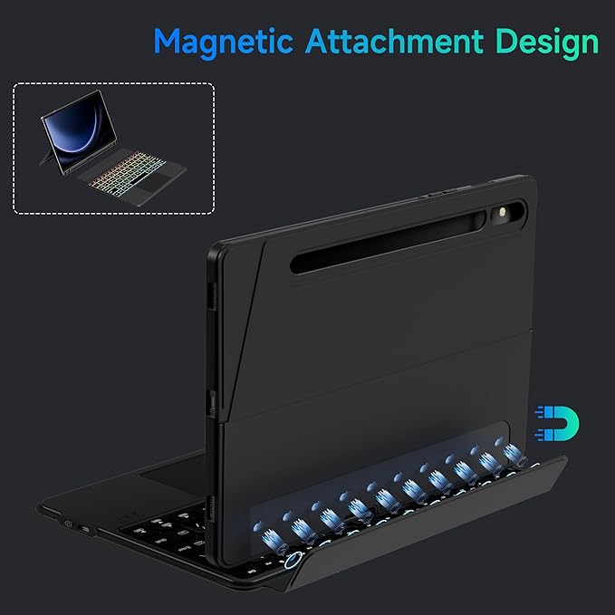 nimin Detachable Keyboard Cases for 12.4-inch Samsung Galaxy Tab S7+/S8+/S7FE, Built-in S Pen Holder, Trackpad, 7-Color Backlit, Shortcut Keys, Infinite Viewing Angles Stand, Auto Sleep/Wake