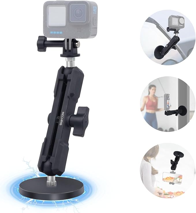 Magnetic Camera Mount for Action Camera, 12 Strong Magnet Base with 360 Rotation Ball Head- Quick Car Holder Attachment for DJl Action 5 Pro 4 Osm0 Pocket 3 GoPrO Max her0 13 12 lnsta36o X5 X4,JC030