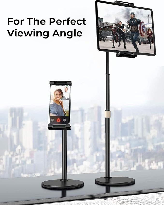 LISEN for iPad Stand for Desk Portable Monitor Adjustable Tablet Stand, Thick Case Friendly iPad Pro Holder Fits(4.7"-15.6") 12.9/10.9/10.2 Air Mini 4 3 2 Fire Tab Nexus Kindle, Black