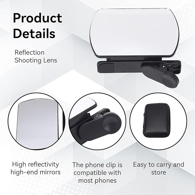 Mirror Effect Lens - Capture Stunning Reflections Instantly, Smartphone Camera Mirror Reflection Clip Kit, Adjustable HD Glass Smartphone Photography Flip Mirror, for Travel Photography (White-2Pcs)