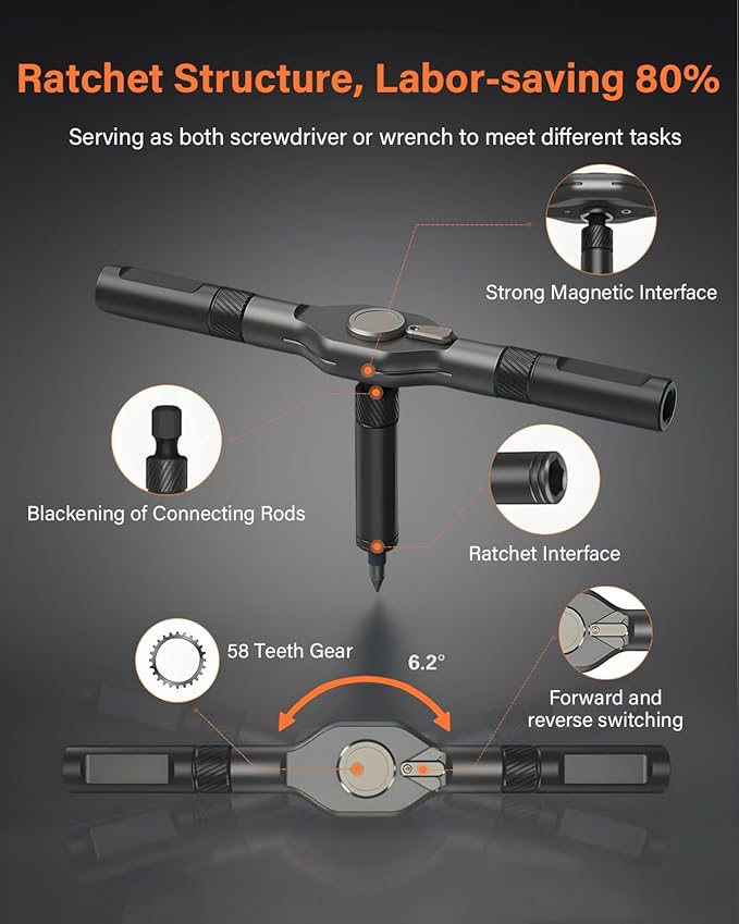 42 in 1 Magnetic Screwdriver, Screwdriver Set, Multi Bit Ratcheting Screwdriver Set with Storage Case Repair Tool Kit for Computer, Eyeglass, Bicycles, Watch, Ring Doorbell, Furniture and DIY (Grey)