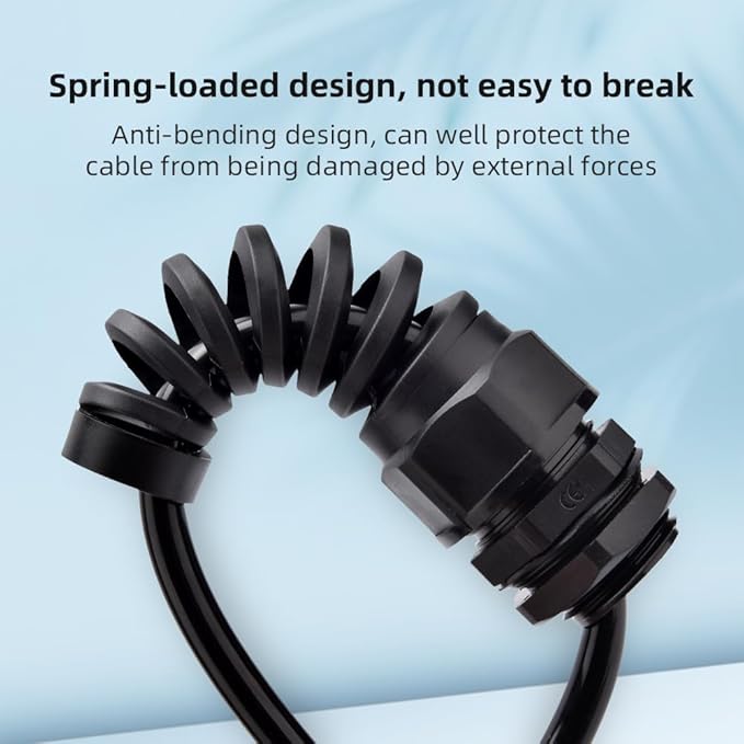 Strain Relief Cord Connector, CGELE 10 Pack NPT 1/4" Waterproof Cable Gland Cord Grip Spiral Adjustable Connector Strain Relief Cord Connectors Joints Nylon with Gaskets
