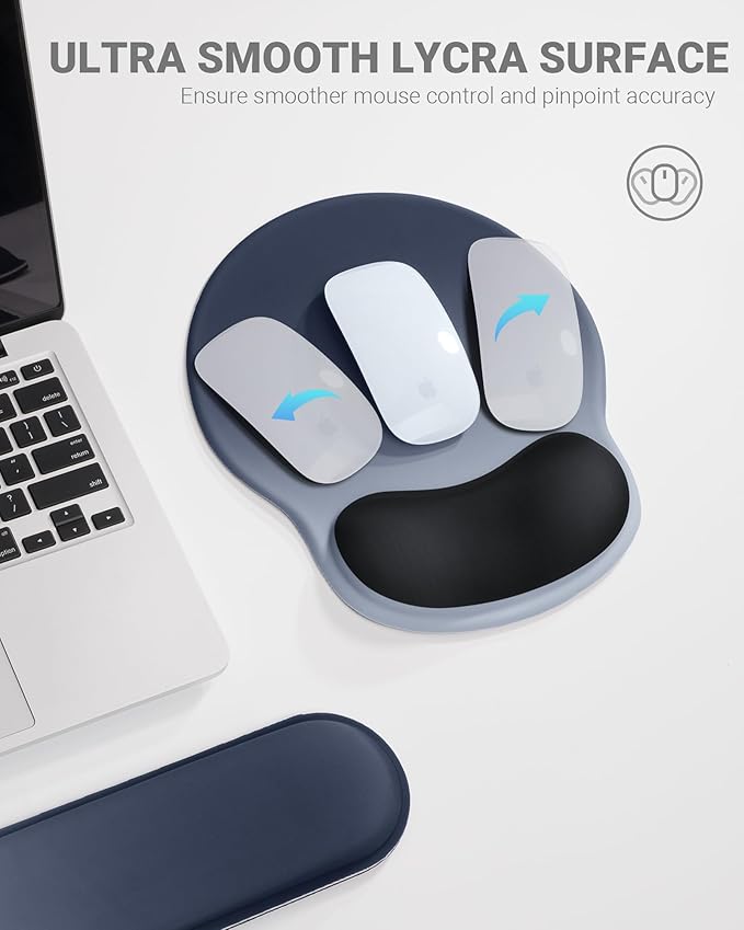 Ergonomic Mouse Pad Wrist Support Set, Memory Foam Keyboard Wrist Rest Set, Keyboard Pad, Non-Slip Base Mousepad（Gradient Blue Black Set）