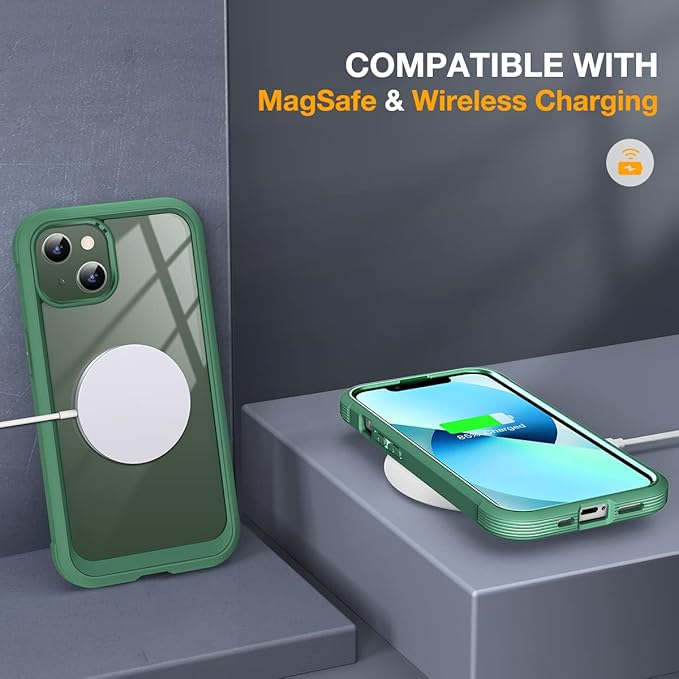 Miracase Compatible with iPhone 13 Mini case 5.4 inch, 2023 Upgrade Full-Body Glass Clear Case Bumper Case with Built-in 9H Tempered Glass Screen Protector for iPhone 13 Mini, Acacia Green