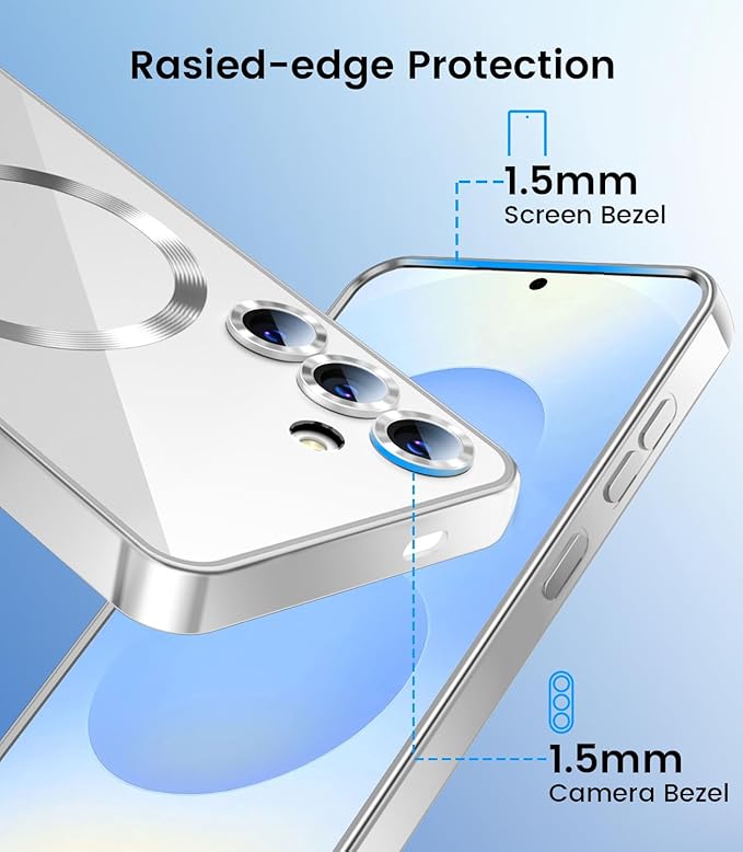 Slim Thin for Samsung Galaxy S25 Case, Compatible with MagSafe, Built-in Camera Lens Protector, Shockproof Protective Phone Case, Soft Electroplated Clear Phone Cover, Silver