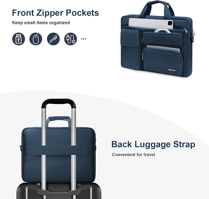 MOSISO Laptop Shoulder Bag, Computer Bag with 2 Raised&1 Flapover&1 Horizontal Pocket&Handle&Belt