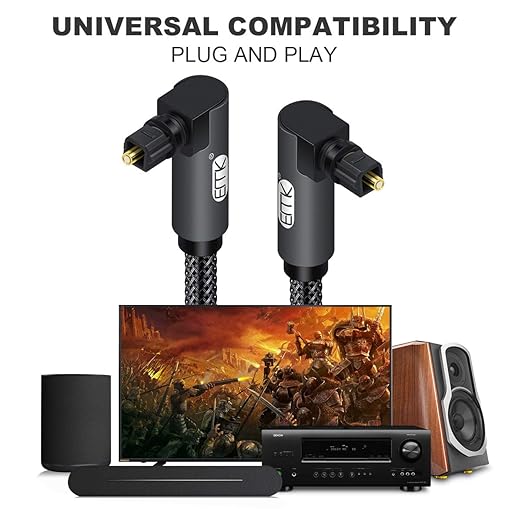 EMK 【Upgraded】 Double 90 Degree Optical Audio Cable Free-Rotating Toslink Plug Nylon Braided S/PDIF Digital Right Angle Optical Male to Male Cable for Home Theater,Sound Bar,TV(6.6ft/2m)