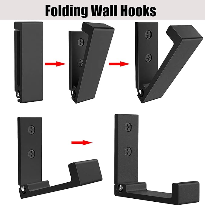 Folding Coat Hooks, Foldable Wall Hooks for Hanging Aluminum Alloy Cloth Hanger Coat Hanger Headphones Holder Headset Wall Hanger Hook- Pack of 4