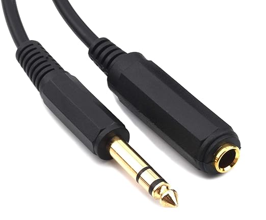 Devinal 6.35mm 1/4" inch TRS Plug Male to 1/4 Female Headphone Guitar Extension Cable Cord, Gold Plated Audio Cable Stereo Extender, 6 feet (1.8 M)