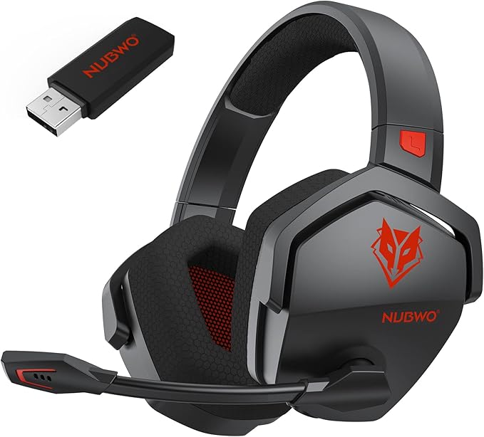 NUBWO G06 Dual Wireless Gaming Headset with Microphone for Ps5, Ps4, PC - 23ms Low Latency Audio - 100-Hour of Playtime - 50mm Drivers (Black-Red)
