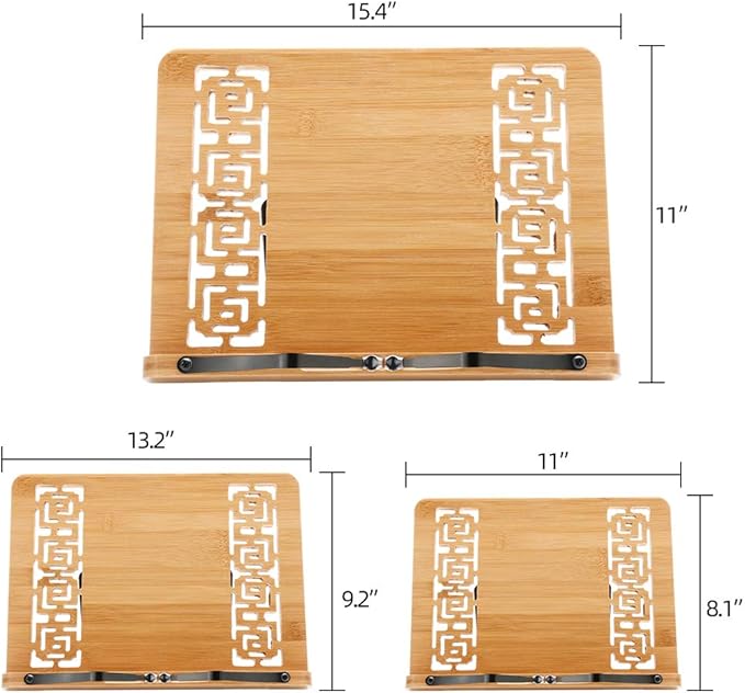 wishacc Large Size Bamboo Book Stand and Cookbook Holders for Reading Hands Free