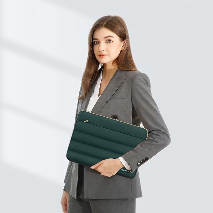 MOSISO 15-15.6 inch Laptop Case, 16 inch Puffy Laptop Sleeve Compatible with MacBook Pro 16, HP Dell ASUS Acer Toshiba Lenovo Notebook Computer, Polyester Horizontal Bag with Small Case, Peacock Green