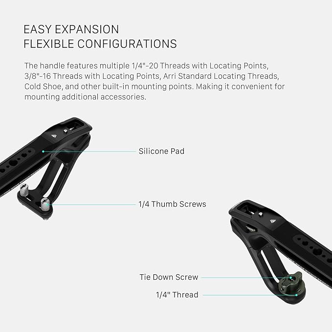 Tilta Xeno Top Handle for Filmmakers & Cameras- Black | Aluminum Alloy and Silicone Build | 1/4″-20 Threads w/Locating Points | Safety Release Pin | Comfortable Handling (1/4"-20 w/Locating Pins)