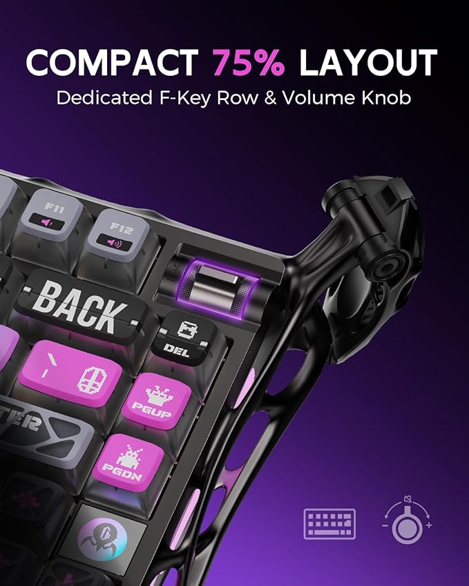 GravaStar Mercury K1 Pro Wireless Mechanical Gaming Keyboard, 75% Layout RGB Custom Keyboard, Electroplated Glossy Frame, Hot-Swappable Linear Switches – Cyberpunk Edition