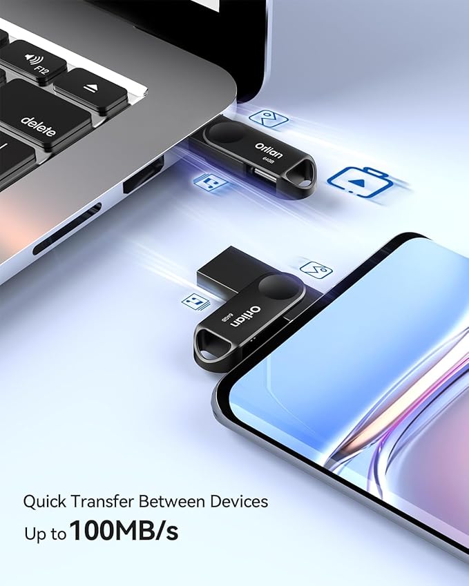 64GB USB C Flash Drive, Dual Drive USB 3.0 and Type C Thumb Drive Up to 110MB/s Read Metal Waterproof Swivel Design Portable for PC Laptop Tablet Android Smartphone iPhone 15 and More, Black
