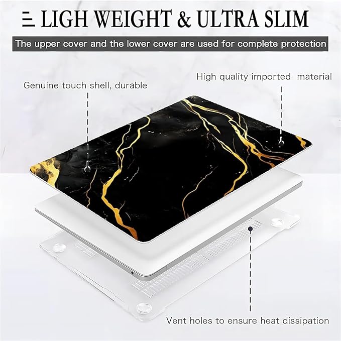 Compatible with MacBook Air 13.3 13.6 Inch Case 2022 2021 2020 2019 Plastic Hard Shell Case Cover,13.6 Air (A2681) M2 2022, Black Marble