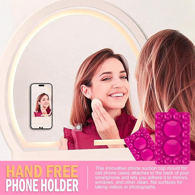 Double Sided Silicone Suction Phone Holder Mount,Compatible with iPhone and Android Cases Hands-Free Mirror Shower Phone Mount Strong Grip Holder (Rose Pink, Double Sided 2PCS)