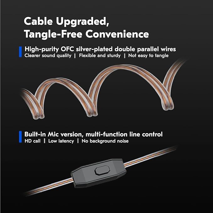 CCZ NC01 Gospel Gaming Earbuds, Stereo Sound in Ear Monitor Headphone Wired, Customized Dual Magnetic DD IEMS Earphone with Detachable Tangle-Free Cable PC Cavity for Computer(without mic,Clear Black)