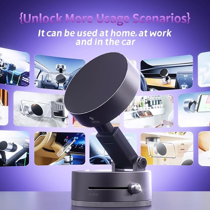 Magnetic Phone Holder for Car, [360° Rotatable] Phone Mount with Strong Suction Cup & Retractable Stand, Foldable Phone Holder for iPhone 16/15/14/13 and All Smartphone (White)
