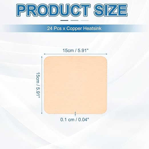 PATIKIL Copper Heatsink Pad Shims, 24 Pcs 15x15x0.1mm Copper Pad Shim IC Chipset GPU CPU Thermal Heatsink for Cooling Laptop Desktop Computer