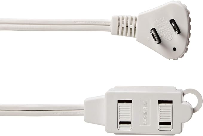 Amazon Basics 6 foot 2-Prong Indoor Rectangle Extension Cord Power Strip - Flat Plug - 13 Amps, 1625 Watts, 125 VAC - 2-Pack, White