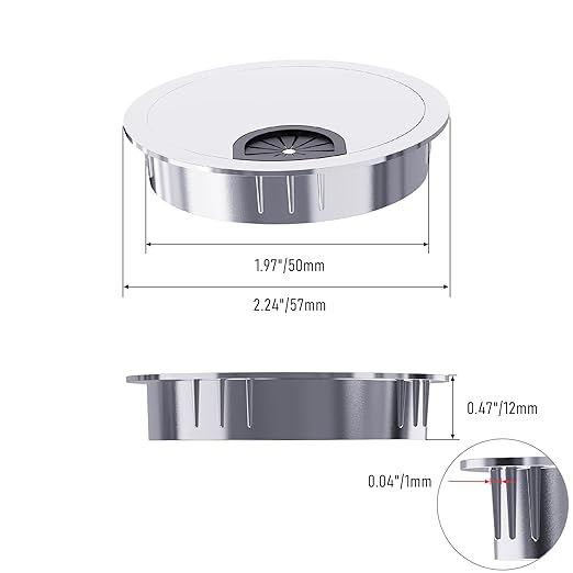 2 Pack Desk Grommet 2 Inch 50mm, Zinc Alloy Computer Desk Wire Hole Cover, Office Desktop Cord Cable Hole Metal Ring, Bright Silver