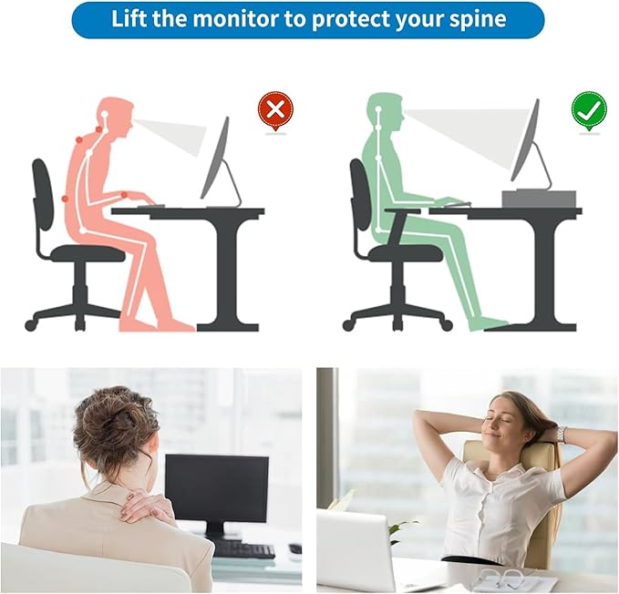 gianotter 2-Tier Metal Monitor Stand Riser, Desk Accessories & Workspace Desk Organizers, Office Desk Storage Organizer for Office Supplies (White)