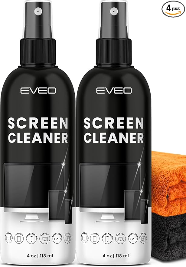 Screen Cleaner Spray - TV Screen Cleaner Spray and Microfiber Cloth kit, Computer Screen Cleaner & Car Screen Cleaner for TV, Monitor, Laptop, MacBook, iPad, iPhone and Electronic Devices - 2 Pack