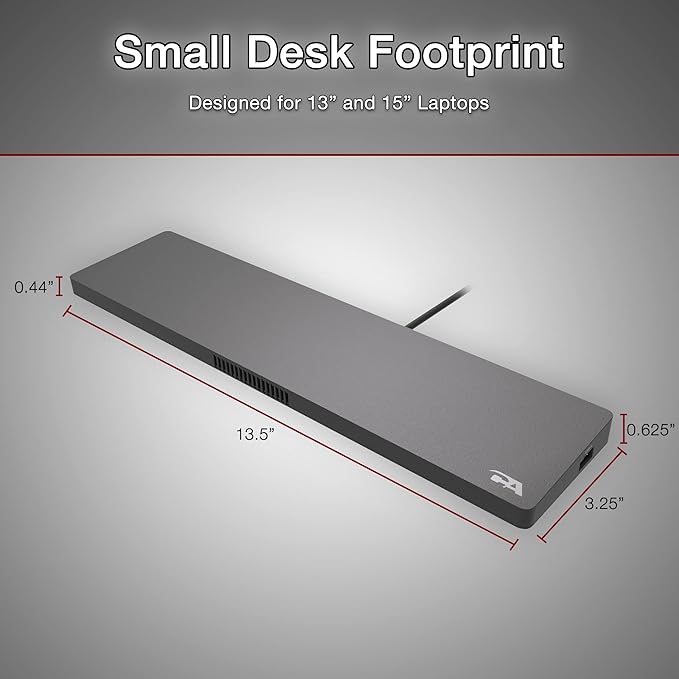 CA Essential Docking Station (DS-2000) – USB C Docking Station with 135W AC Power Adapter (90W Power Delivery), Active Laptop Cooling, Dual Monitor Displays in 4k, 4 USB Type A Ports, Ethernet Port
