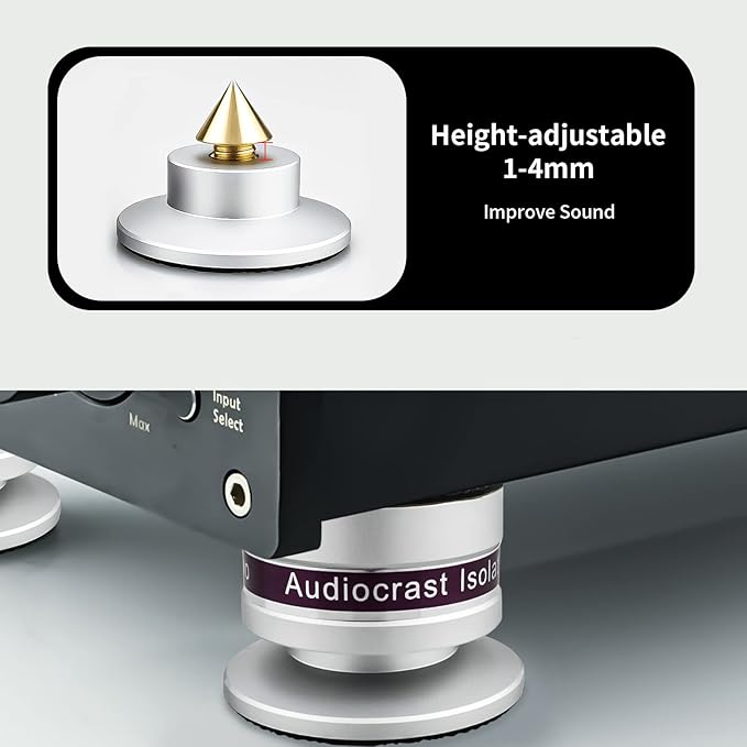 Audiocrast IF03S Speaker Isolators, Hi-End Speaker Spikes, HiFi Stand Feet Pads Shock Absorber Isolation Pucks, Speaker Resonance Reducer with Non-Slip Mat for Turntable Amp CD DAC Recorder