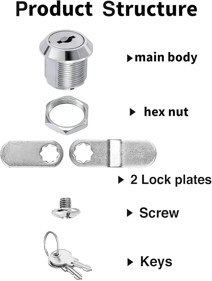 Cabinet Cam Locks Keyed Alike, 5/8'' Fits on 3/8'' Max Door Thickness, Secure File Drawer Mailbox RV Storage Replacement Set, Zinc Alloy (5/8 Inch 10Pcs)
