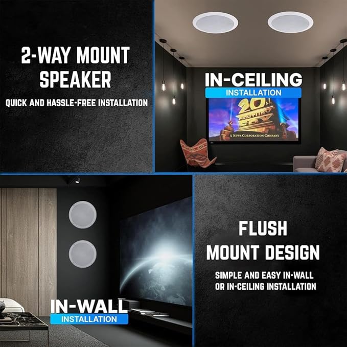 Vaiyer Home Audio System Kit, 6-Channel 6000 Watts Bluetooth Amplifier with 5.25" 12 QTY of 175 W Each in-Wall in-Ceiling Speakers & 16 AWG 500 ft. Speaker Wire - Perfect for Home, Office, Restaurants