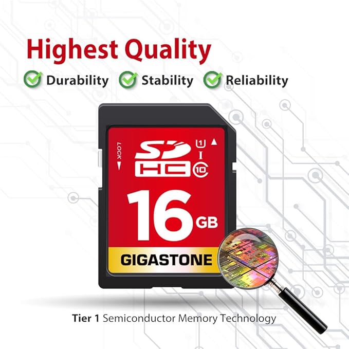 Gigastone 16GB SDHC Memory Card, 2 Pack Premium Series, Transfer Speed Up to 80MB/s for Photos, Videos, Music, Files, Camcorder, Camera, PC, Class 10 U1 UHS-I