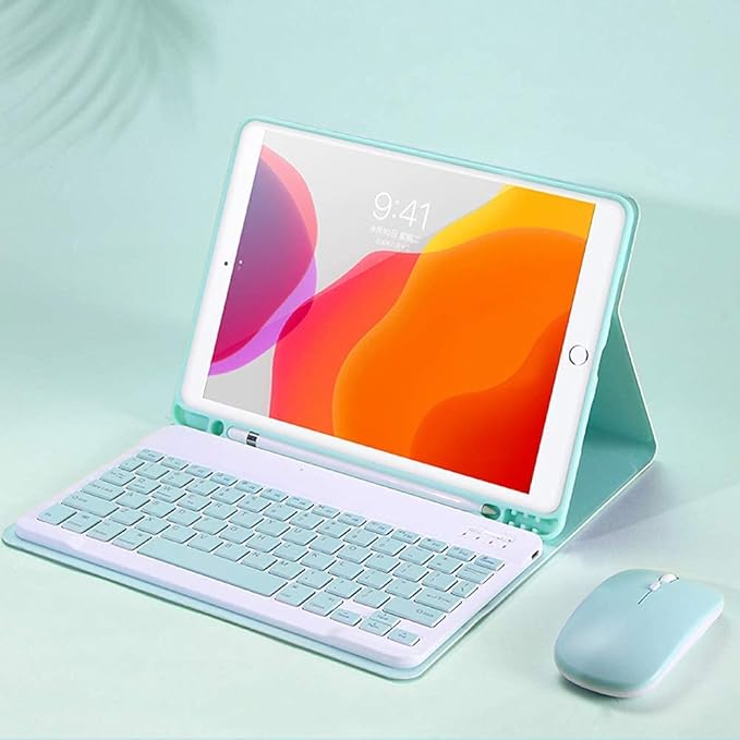 AnMengXinLing Keyboard Case for iPad Air 13 Inch (M3 2025/M2 2024)/Pro 12.9 6th/5th/4th Generation with Mouse Pencil Holder, Magnetically Detachable Keyboard Mouse, Sky Blue