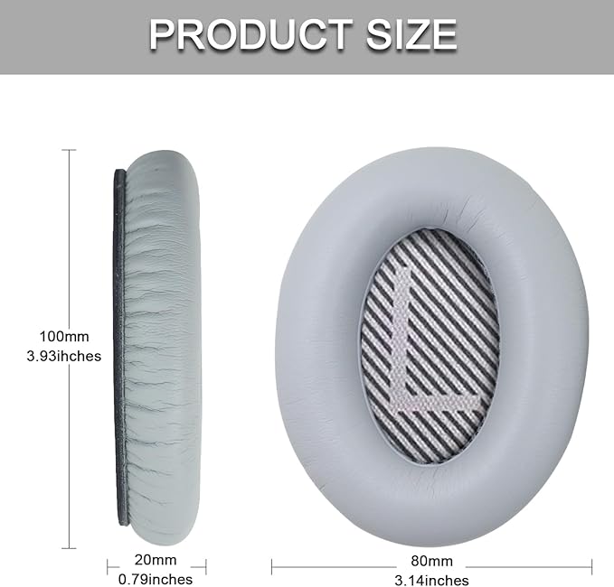 Ear Pads for Bose Quiet Comfort 35 Soft Protein Leather Replacement Earpads Ear Cushions Ear Pad for Bose QC 45/35 / 25/15 QC2 / Ae2 / Ae2i / Ae2W / Sound Link/Sound True (QC35-Gray&Gray)