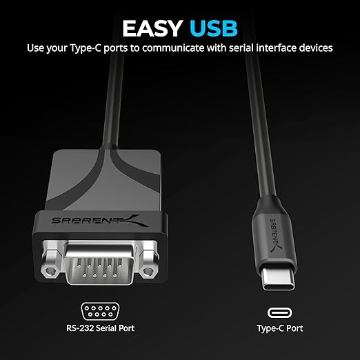 SABRENT USB-C to DB9 Serial RS-232 Adapter Cable 3FT, Prolific PL2303GS Chipset, USB 2.0, 1bps-12Mbps Baud Rate, for POS Terminals, Modems, GPS, Industrial Devices (CB-D9C3)