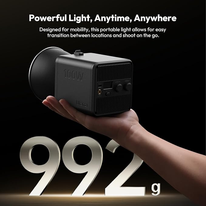 ULANZI 100W Bi-color Portable LED Video Light w DC Power Adapter, 111Wh Build-in Battery Metal Mini Adjustable Color Temperature COB Continuous Output Lighting Handheld Spotlight 2700K-6500K for Video