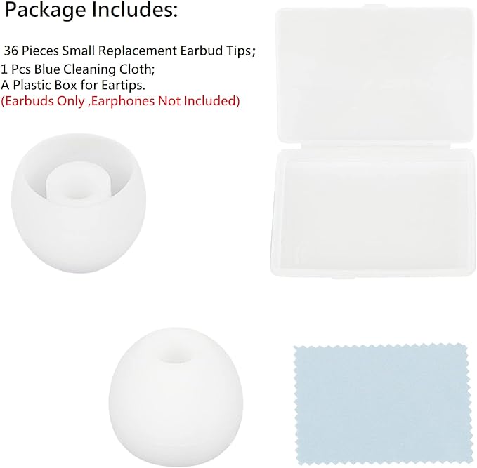 36 Pieces Small Earbud Tips Soft and Comfortable Silicone Earbud Tips Ear Bud Replacement Pieces Silicone Fit Most in-Ear Headphones，Inner Hole 3.8mm -5.5mm，Small White Replacement Eartips
