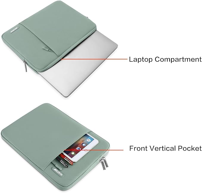 MOSISO Laptop Case 13.3 inch, 13-13.3 inch Laptop Sleeve Compatible with MacBook Air/Pro 13 / Pro 14, HP Dell ASUS Lenovo Notebook, Polyester Vertical Computer Sleeve Bag with Pocket, Antique Green