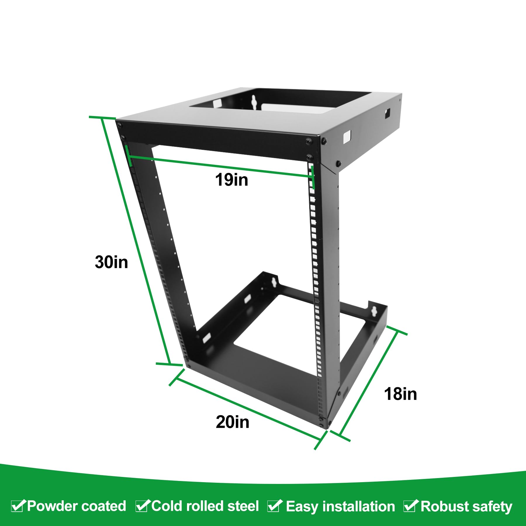 GlobalRack 15U Wall Mount Open Frame, 18" Depth, w/ 2X 1U Shelves