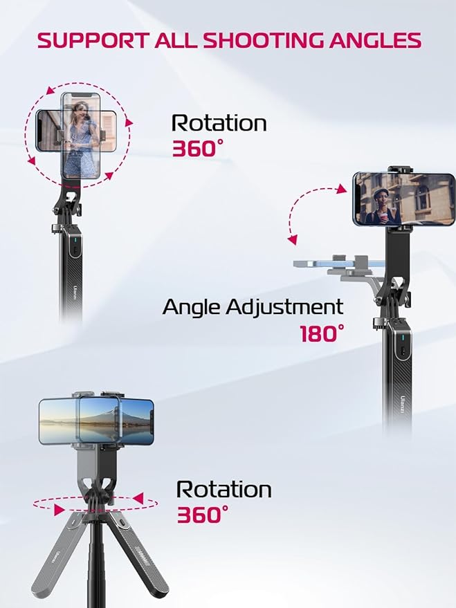 ULANZI MA09 Extendable Selfie Stick Tripod Stand - 71" Quadrapod with All-in-1 Phone Clip, Travel Tripod for iPhone, Sony, Canon Action Camera