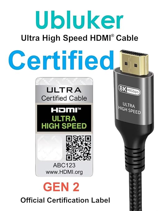 10K 8K 4K HDMI Cable 48Gbps 10 FT, Certified Ultra High Speed HDMI® Cable 4K 240Hz 144Hz 120Hz 8K60Hz 0.01ms HDR10+ eARC HDCP2.3 Netflix Roku TV PC Monitor Projector PS5 Xbox