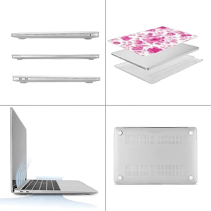Compatible with MacBook Air 13.3 13.6 Inch Case 2022 2021 2020 2019 Plastic Hard Shell Case Cover,13.3 Pro(A1706/A1708/A1989/A2159/A2289/A2338), Pink Vintage Floral