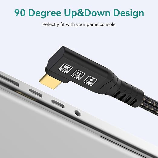USB4 Thunderbolt 4 Cable, 240W Charging, 40 Gbps Data, 8K @ 60Hz HDR, USB C to USB C, 90Degree for Hub, Dock MacBook, M2, M3, Mac SSD (90Degree USB4 40G 240W 1.5M)